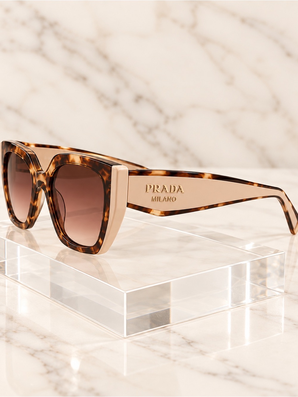 Prada SPR 16W Oversized Cat Eye Sunglasses Tortoise Beige Brown Gradient 54mm - Picture 4 of 5